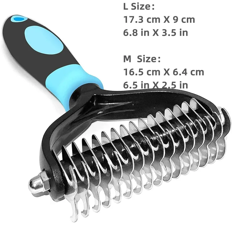 Dual-Sided Pet Grooming Brush for Dogs and Cats - Stainless Steel Undercoat Rake for Dematting and Detangling