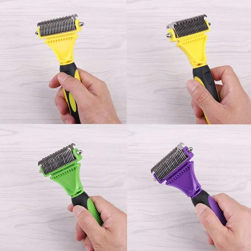 Dual-Sided Pet Grooming Brush for Dogs and Cats - Stainless Steel Undercoat Rake for Dematting and Detangling