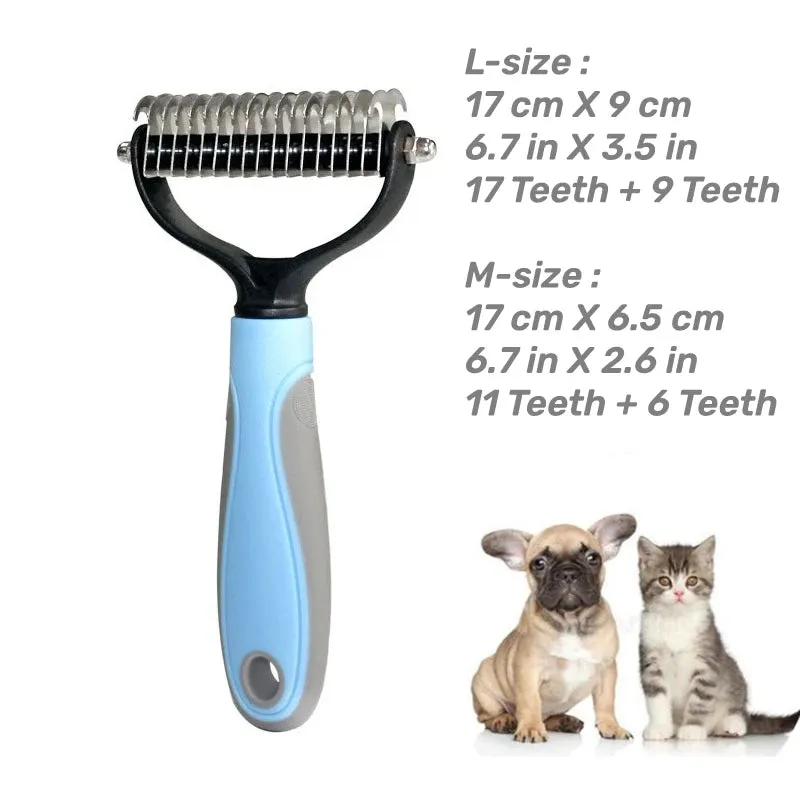 Dual-Sided Pet Grooming Brush for Dogs and Cats - Stainless Steel Undercoat Rake for Dematting and Detangling
