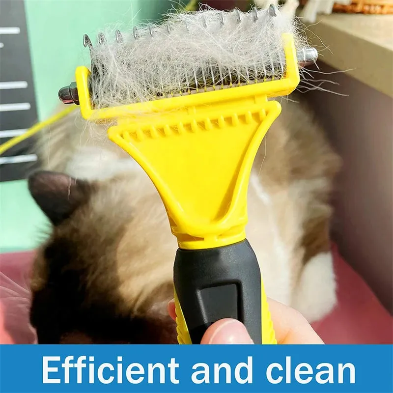 Dual-Sided Pet Grooming Brush for Dogs and Cats - Stainless Steel Undercoat Rake for Dematting and Detangling