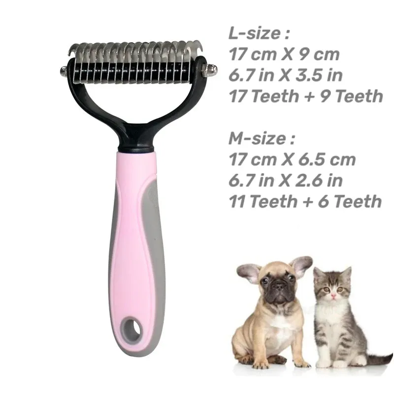 Dual-Sided Pet Grooming Brush for Dogs and Cats - Stainless Steel Undercoat Rake for Dematting and Detangling