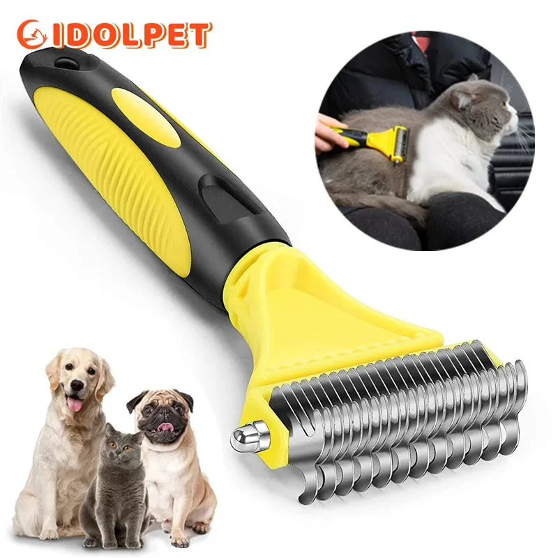Dual-Sided Pet Grooming Brush for Dogs and Cats - Stainless Steel Undercoat Rake for Dematting and Detangling