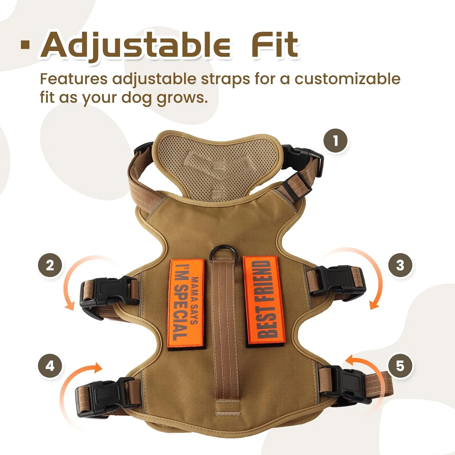 Escape Proof Dog Harness  Night Reflective, 5-Adjustable Straps, No-Choke Design, Lift Handle & Quick Release for Large Dogs  Ideal for Walking, Hiking & Training (Khaki, Large)