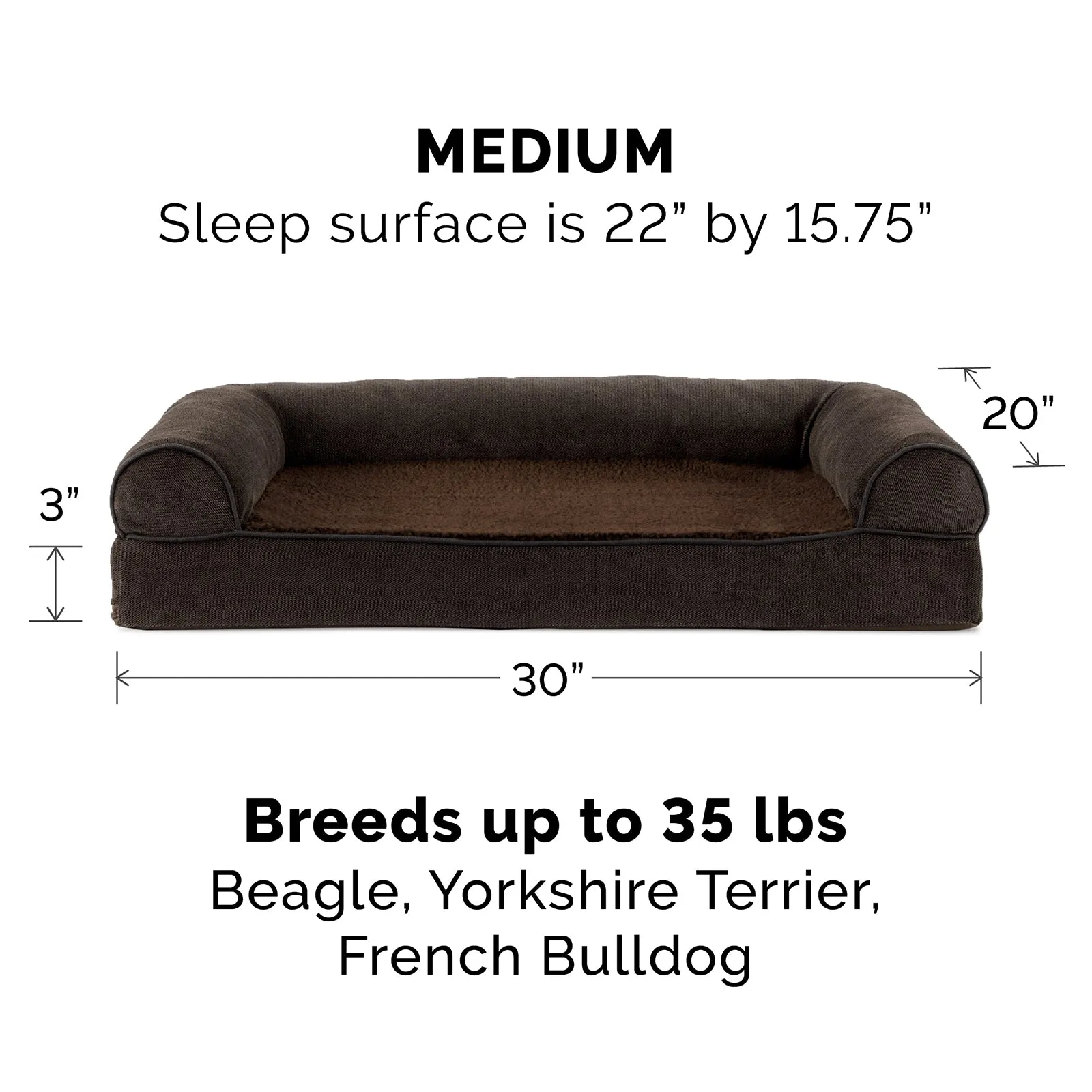 Faux Fleece & Chenille Orthopedic Sofa-Style Pet Bed