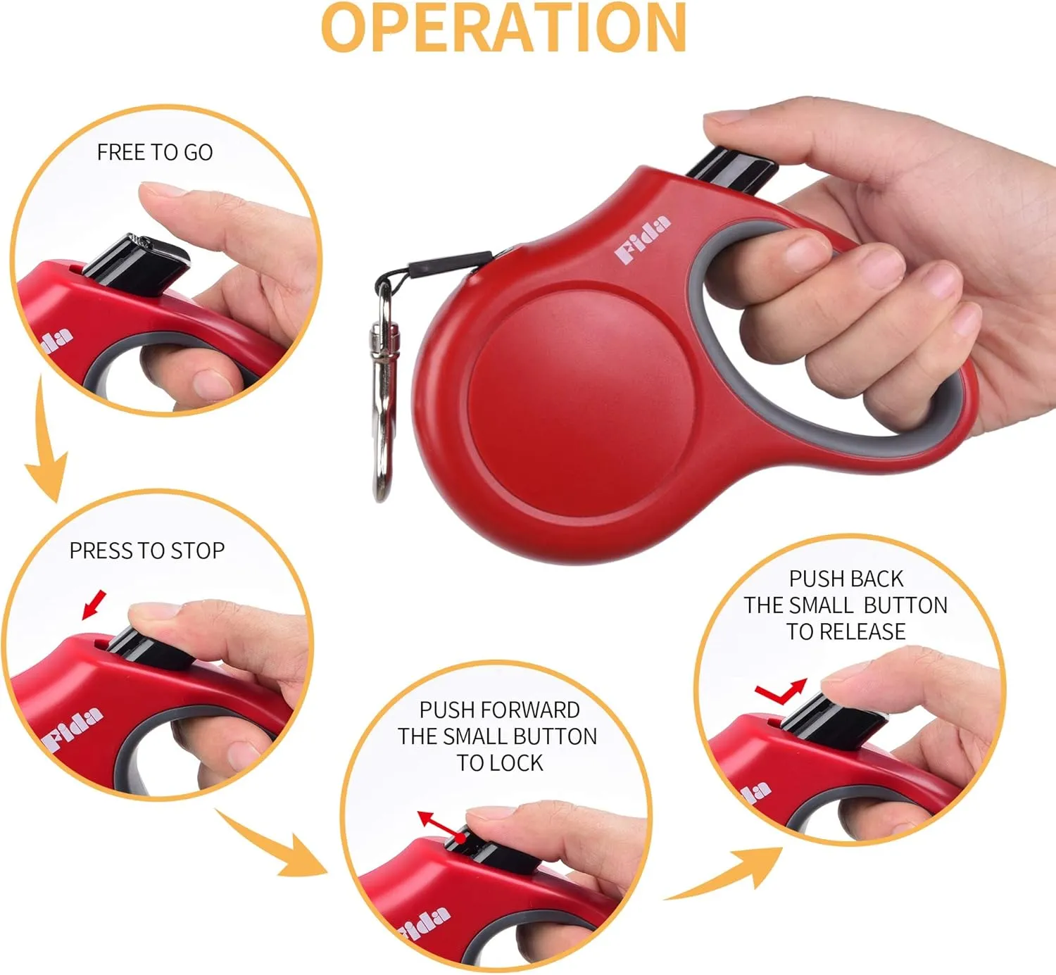 Fida Retractable Dog Leash, 16 ft Dog Walking Leash for Small Dogs up to 26lbs, Tangle Free, Red