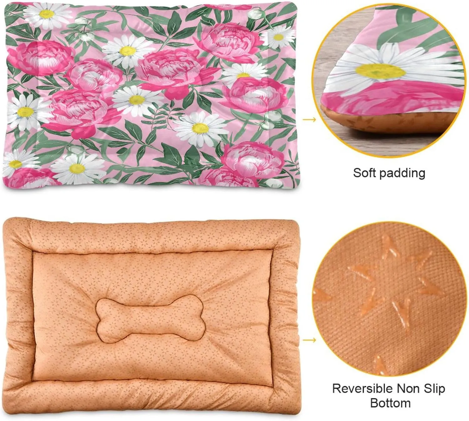 Fresh Peony Outdoor Dog Bed for Small Dogs Washable Waterproof Travel Pet Bed Mat Portable Cat Bed with Non-Slip Bottom for Indoor and Sleeping 36 x 24 Inch