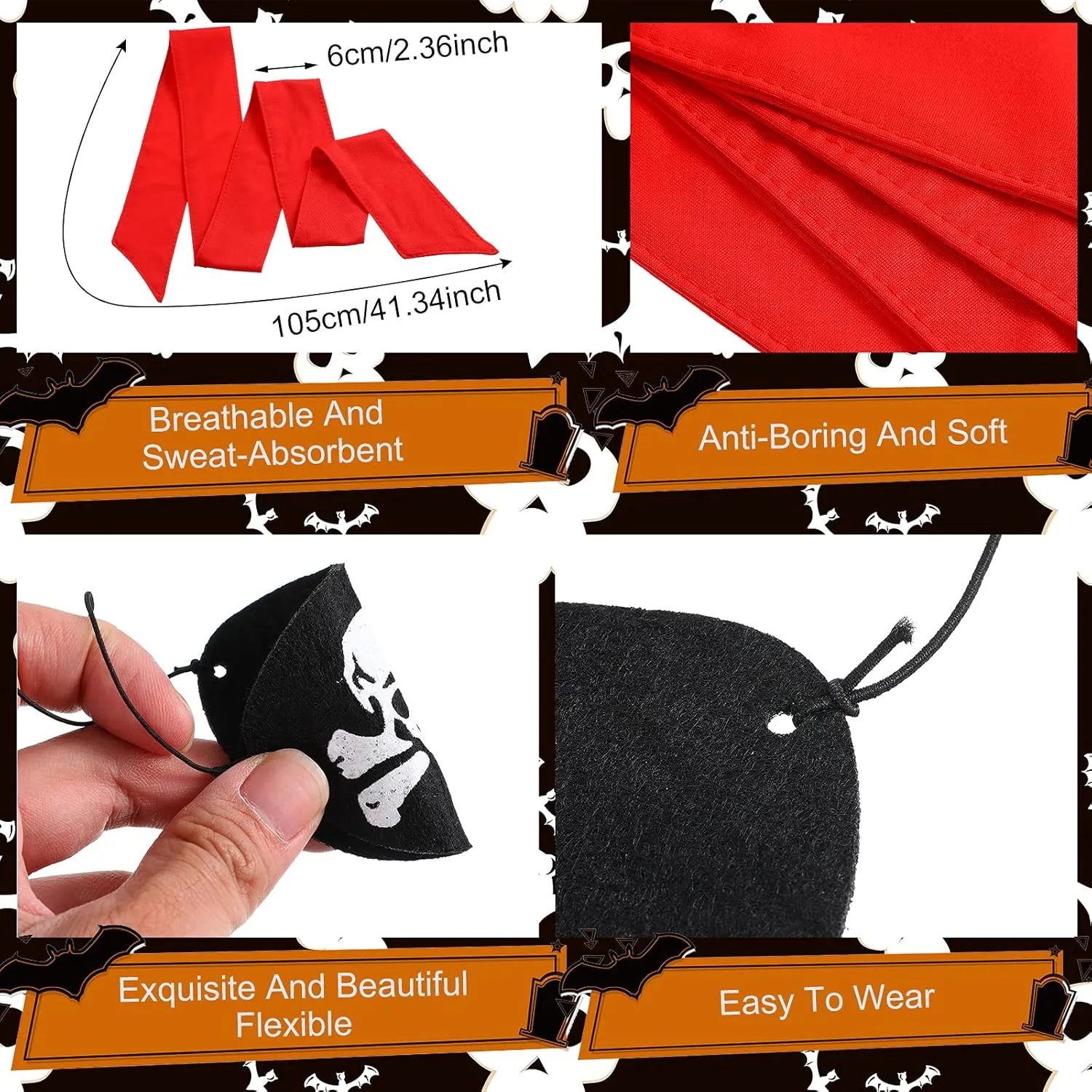Frienda 6 Pcs Pirate Party Favor Supplies Include 3 Tie Headband Pirate Head Bandana 3 Eye Patches Halloween