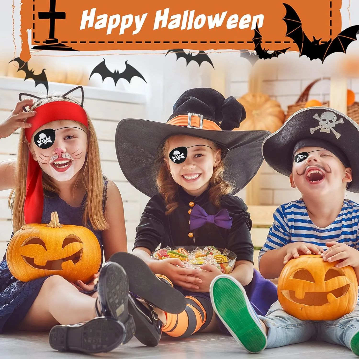 Frienda 6 Pcs Pirate Party Favor Supplies Include 3 Tie Headband Pirate Head Bandana 3 Eye Patches Halloween