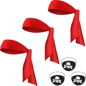 Frienda 6 Pcs Pirate Party Favor Supplies Include 3 Tie Headband Pirate Head Bandana 3 Eye Patches Halloween