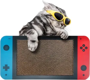 Gaming Cat Scratcher, Double Sided Cat Scratching Pad with Stickers, Game Theme Cute Kitten Interactive Toy, Kitten Toy & Cat Scratching Pad