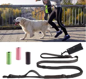 Hands Free Dog Leash with Zipper Pouch, Retractable Bungee and Adjustable Waist Running Leash, Dual Padded Handles and Night Reflective for Walking, Jogging and Running Your Dog (Black)