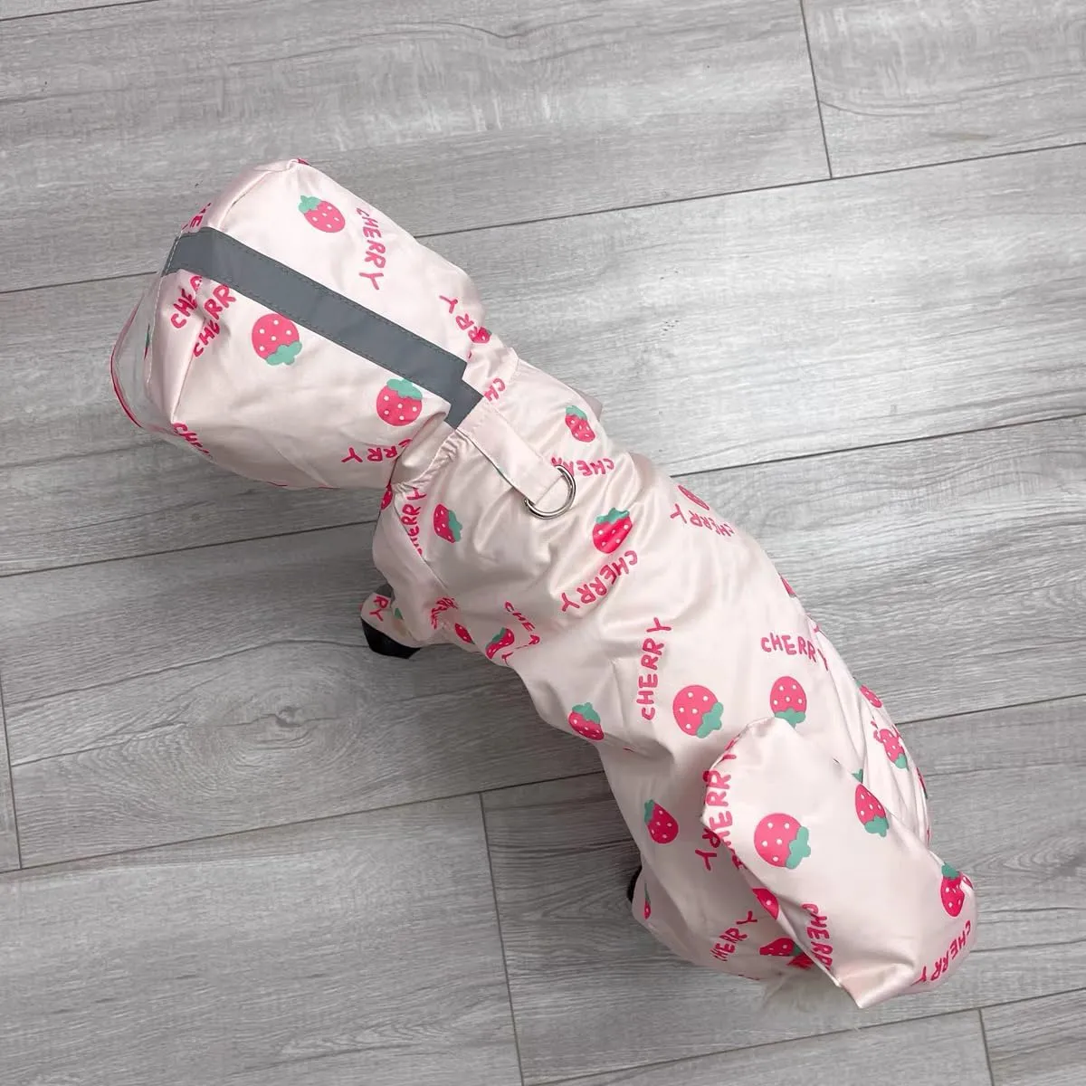 HDKUW Small Dog Raincoat & Rain Shoes Set,Full-Coverage Reflective Dog Jacket with D-Ring,Dogs Raincoat with Rain Boots Set for Puppy Small Dogs Strawberry M