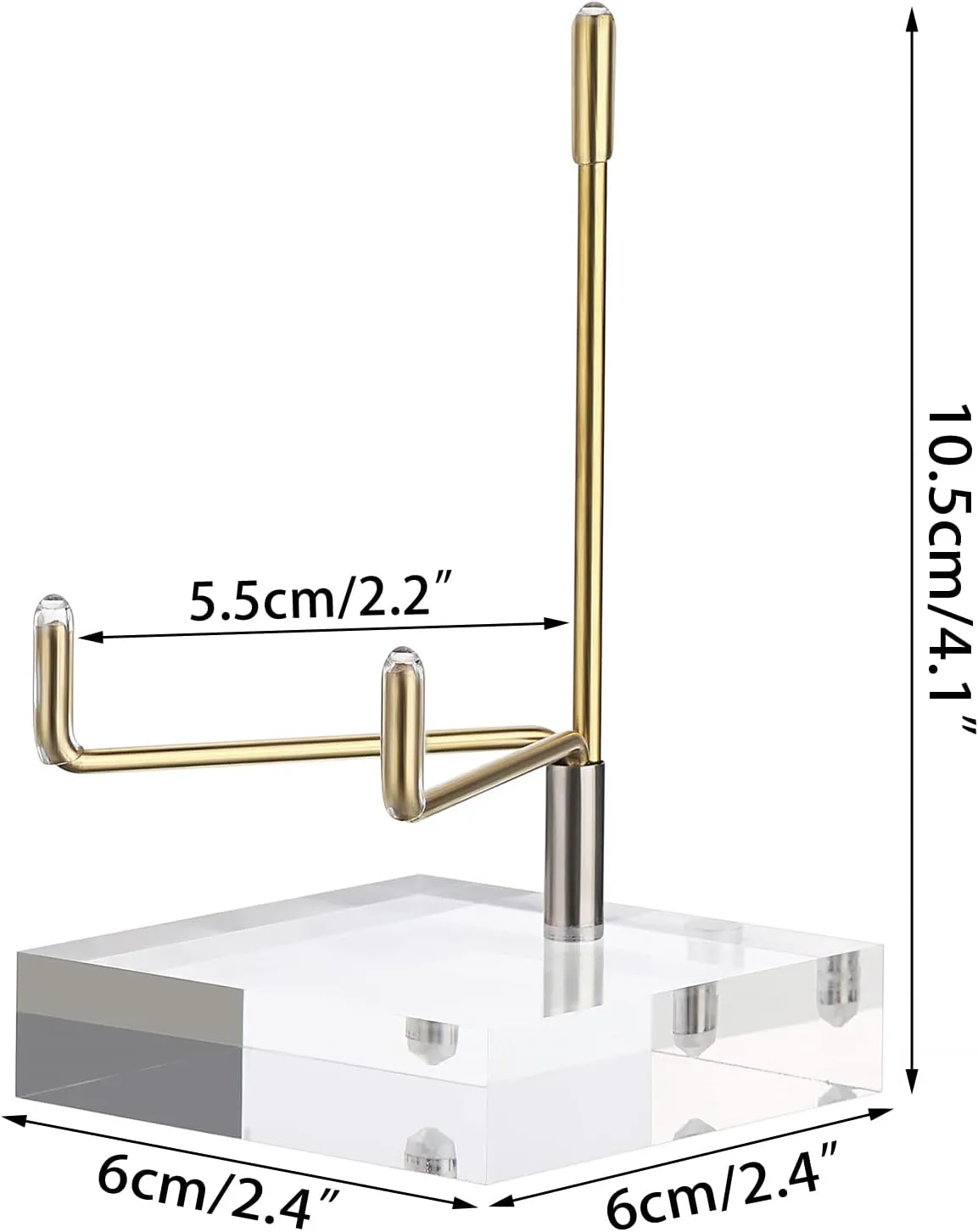 Hipiwe Clear Acrylic Display Stand Holder with Adjustable Metal Arms Display Easel Stands for Gemstones Fossils Minerals Agate Slabs Plates Crystals Saucers Collectibles, 2.4x2.4x4.1 inch
