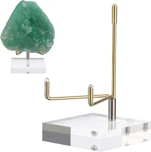 Hipiwe Clear Acrylic Display Stand Holder with Adjustable Metal Arms Display Easel Stands for Gemstones Fossils Minerals Agate Slabs Plates Crystals Saucers Collectibles, 2.4x2.4x4.1 inch