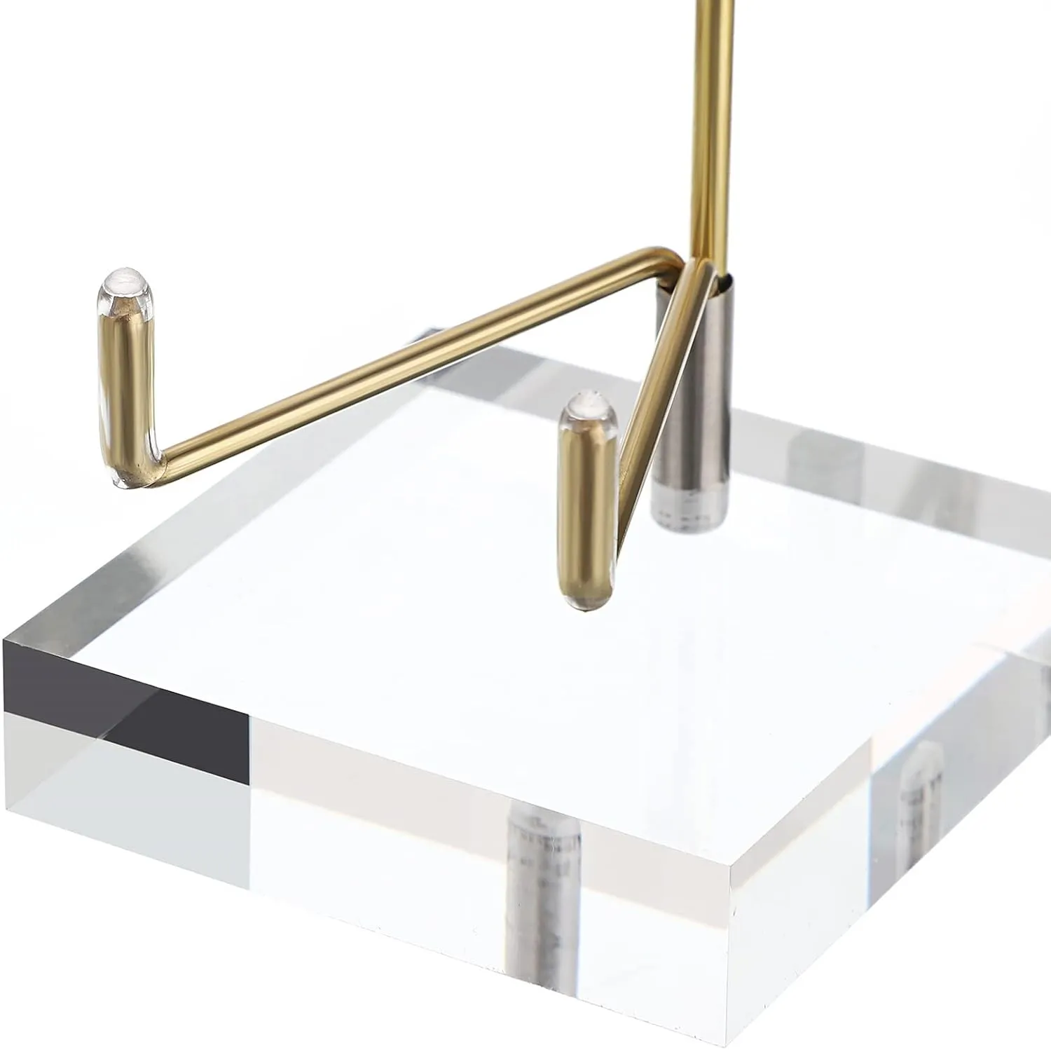Hipiwe Clear Acrylic Display Stand Holder with Adjustable Metal Arms Display Easel Stands for Gemstones Fossils Minerals Agate Slabs Plates Crystals Saucers Collectibles, 2.4x2.4x4.1 inch