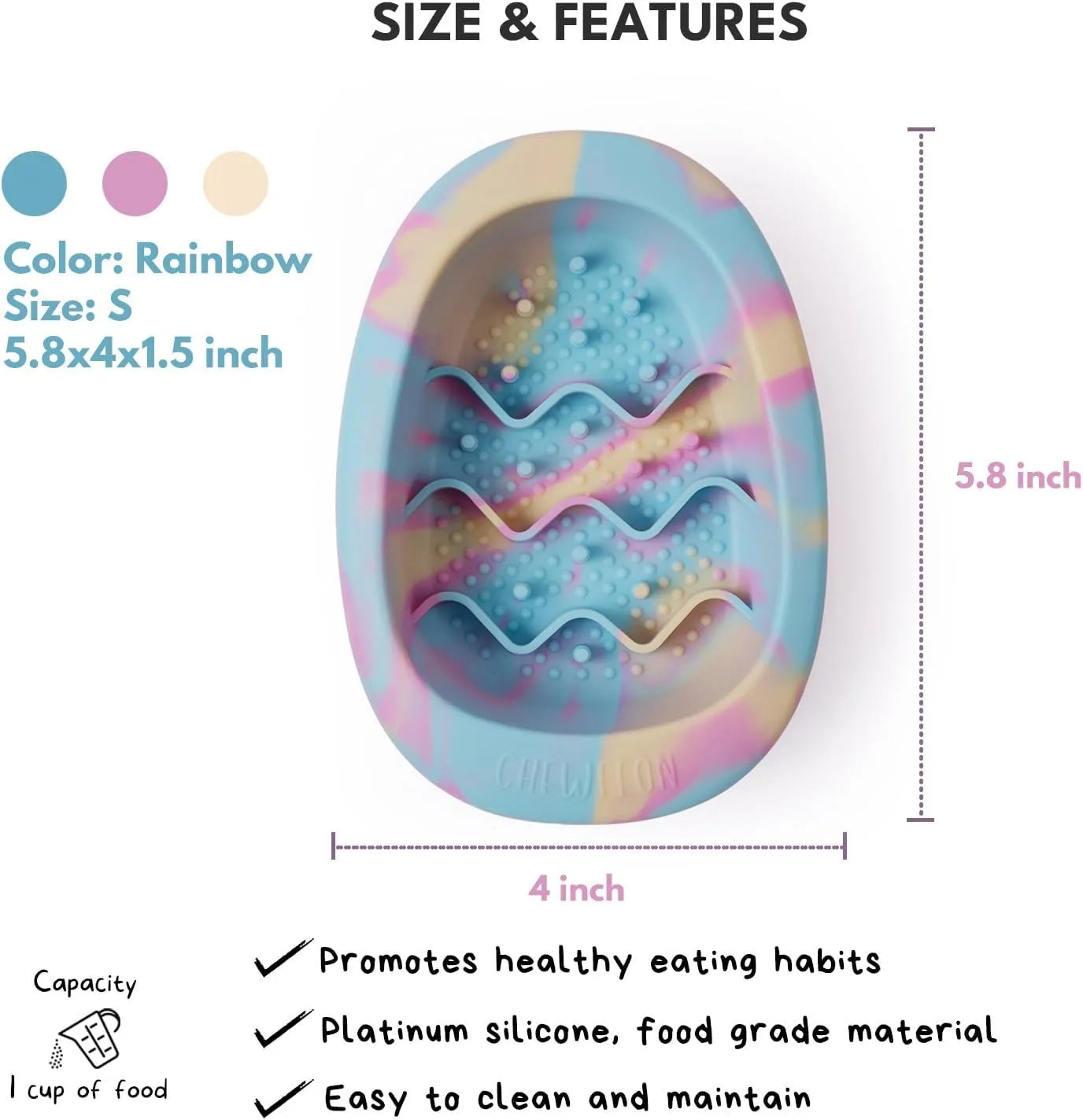 Interactive Dog Lick Mat Bowls, BPA-Free Silicone Dog Slow Feeder Bowl with Suction Cups, Non Slip Food Bowl for Dogs and Cats, Reduces Boredom and Anxiety, Dishwasher Safe, Rainbow Small