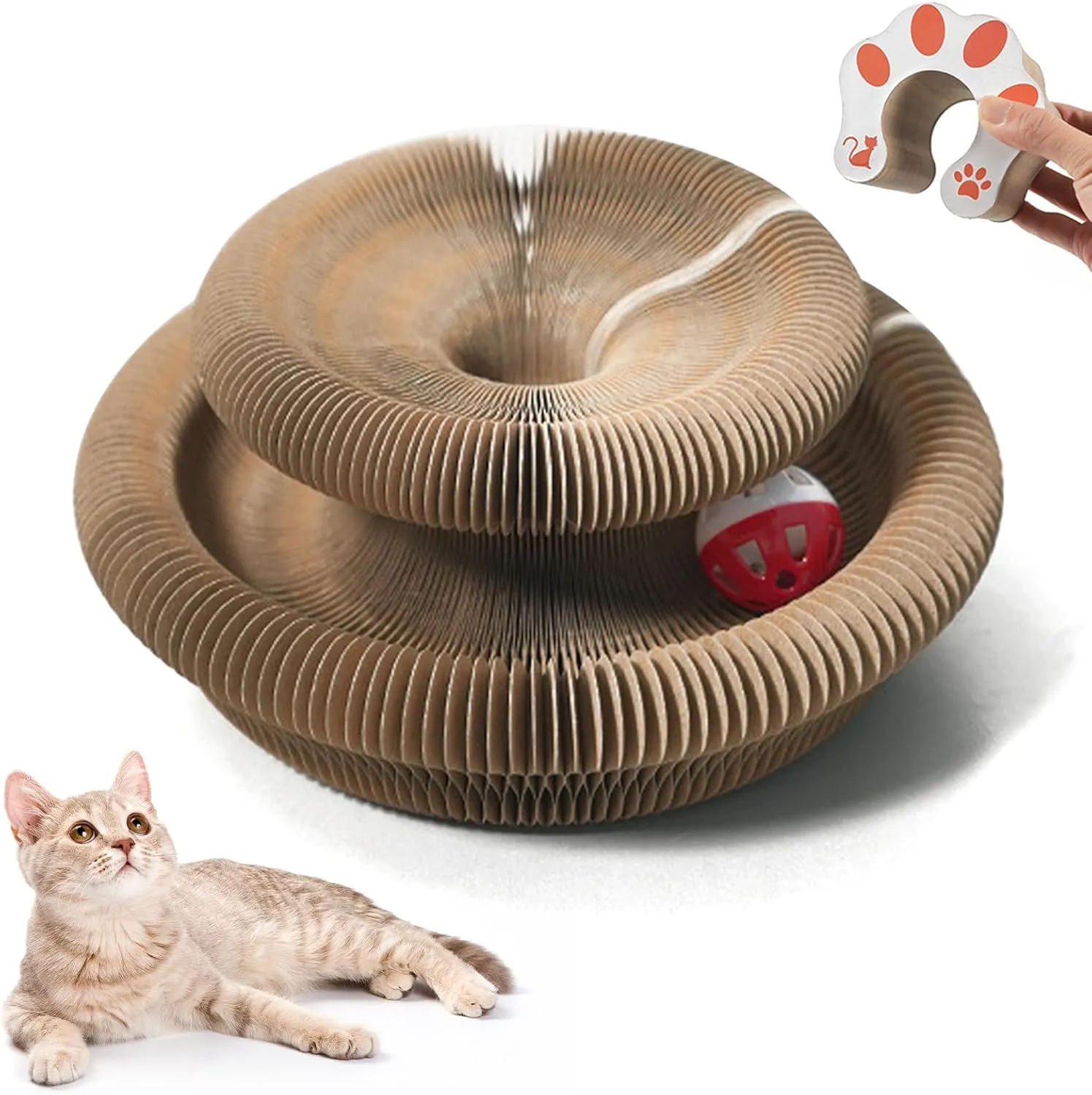 Kitty Kurlz Magic Twist Cat Toy, Collapsible & Double-Sided Infinity Design Kitten Scratching Pad, Eco-Friendly Cardboard, Long-Lasting Interactive Play Toy for Indoor Kittens, Brown