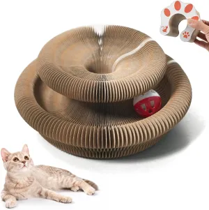 Kitty Kurlz Magic Twist Cat Toy, Collapsible & Double-Sided Infinity Design Kitten Scratching Pad, Eco-Friendly Cardboard, Long-Lasting Interactive Play Toy for Indoor Kittens, Brown