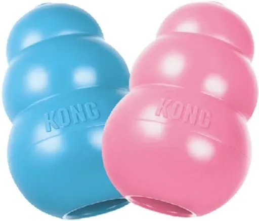 Kong Puppy Classic Fetch Chew and Chase Treat Dispensing Natural Rubber Dog Toy - Blue - Small