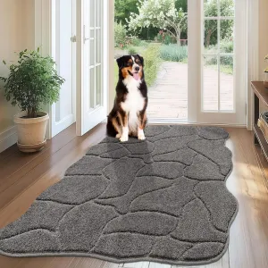 Large Dog Door Mat for Muddy Paws, 32x47 Absorbent Dirt Trapper Long Door Mat, Non-Slip Washable Mud Mat for Dogs, Polyester Microfiber Soft Pet Rug Mat for Entryway, Mud Dog Paws, Patio (Gray)