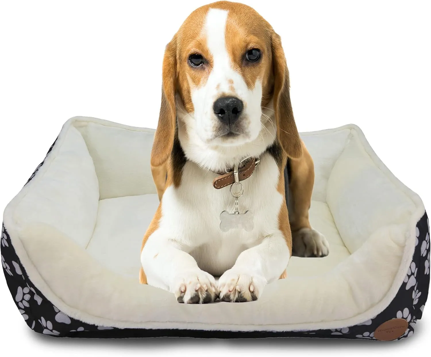 long rich Rectangle Dog Bed, Super Soft Plush Pet Bed for Indoor Cats Dogs, Reversible Polyester Dog Bed, Anti-Slip Bottom, Machine Washable (Printed Oxford Black, 23.6 x 19.7" x 7.1")