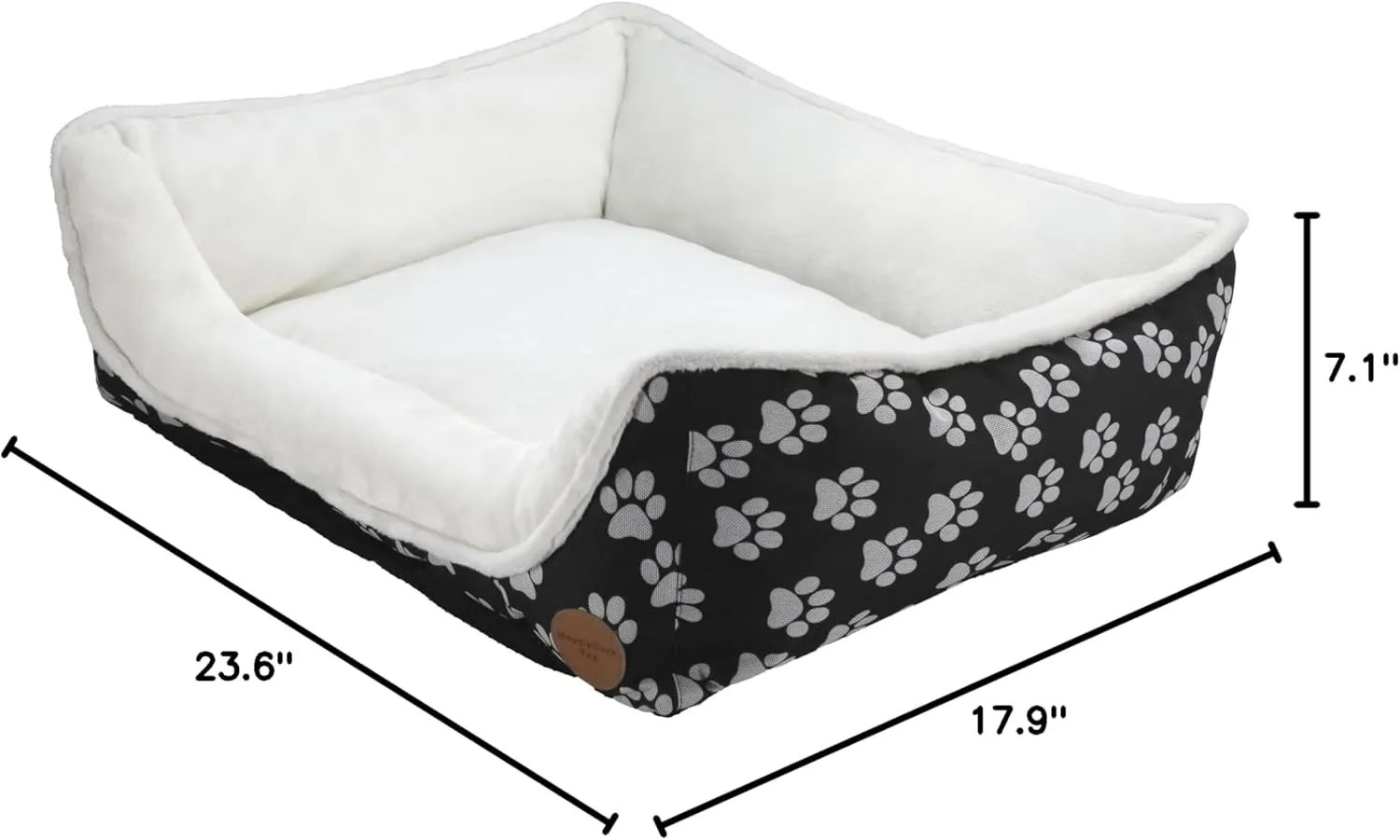 long rich Rectangle Dog Bed, Super Soft Plush Pet Bed for Indoor Cats Dogs, Reversible Polyester Dog Bed, Anti-Slip Bottom, Machine Washable (Printed Oxford Black, 23.6 x 19.7" x 7.1")
