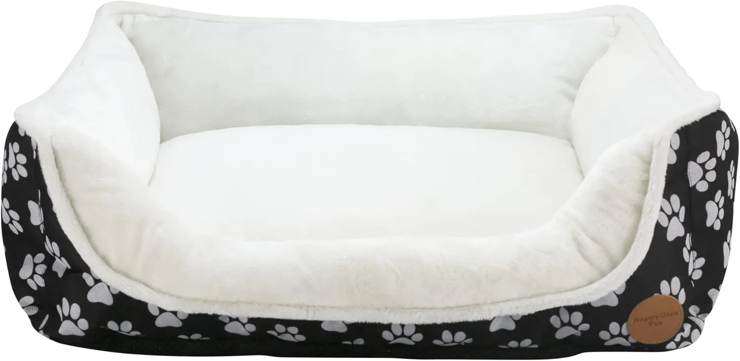 long rich Rectangle Dog Bed, Super Soft Plush Pet Bed for Indoor Cats Dogs, Reversible Polyester Dog Bed, Anti-Slip Bottom, Machine Washable (Printed Oxford Black, 23.6 x 19.7" x 7.1")