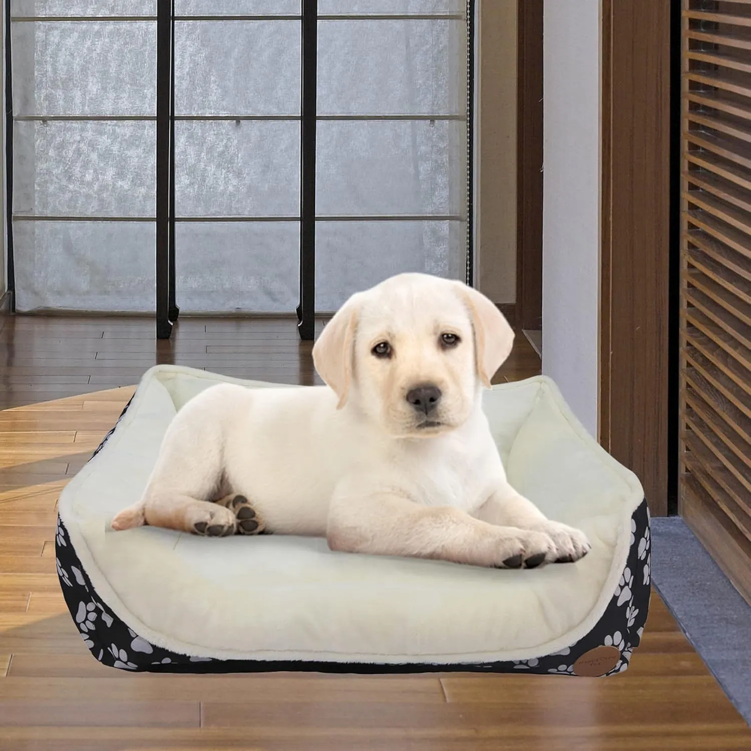 long rich Rectangle Dog Bed, Super Soft Plush Pet Bed for Indoor Cats Dogs, Reversible Polyester Dog Bed, Anti-Slip Bottom, Machine Washable (Printed Oxford Black, 23.6 x 19.7" x 7.1")