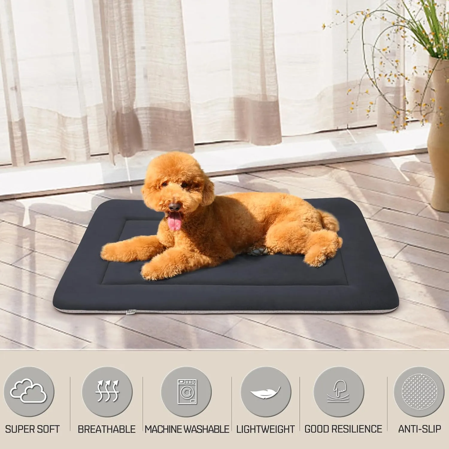 Magic Dog Large Dog Bed Soft Dog Crate Pad Dog Mat, 42 Inches Machine Washable Pet Bed Kennel Pad with Non-Slip Bottom, Dark Gray