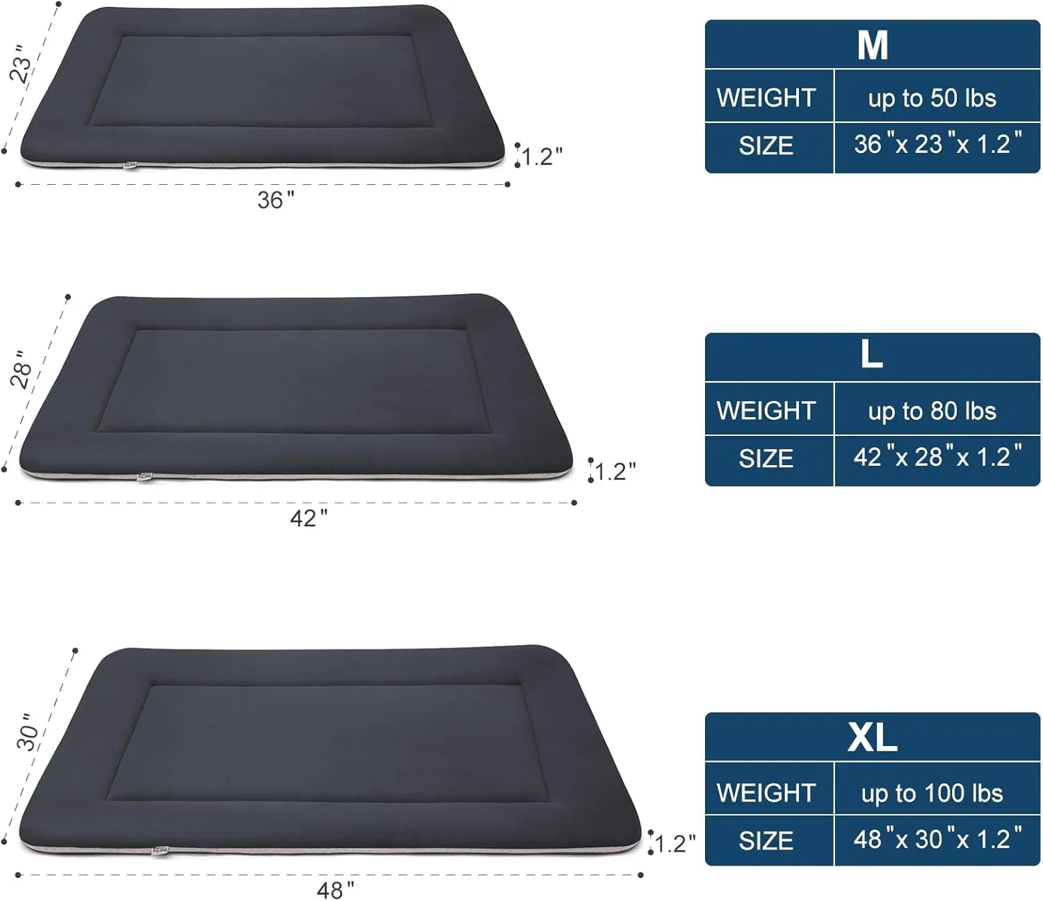 Magic Dog Large Dog Bed Soft Dog Crate Pad Dog Mat, 42 Inches Machine Washable Pet Bed Kennel Pad with Non-Slip Bottom, Dark Gray