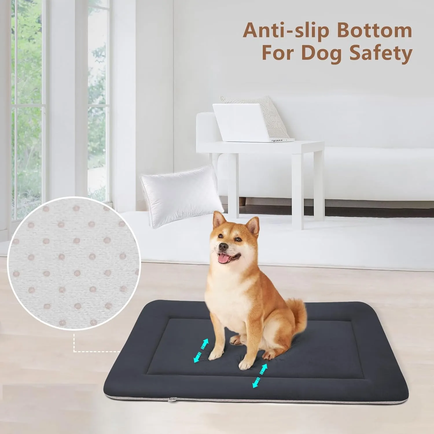 Magic Dog Large Dog Bed Soft Dog Crate Pad Dog Mat, 42 Inches Machine Washable Pet Bed Kennel Pad with Non-Slip Bottom, Dark Gray