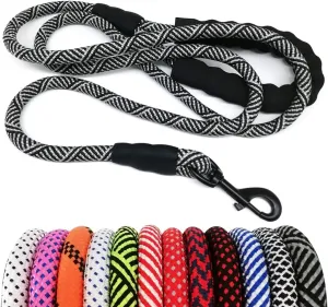 MayPaw Heavy Duty Rope Dog Leash, 3/4/5/6/7/8/10/12/15 FT Nylon Pet Leash, Soft Padded Handle Thick Lead for Large Medium Dogs Small Puppy (1/2" * 6', Black)