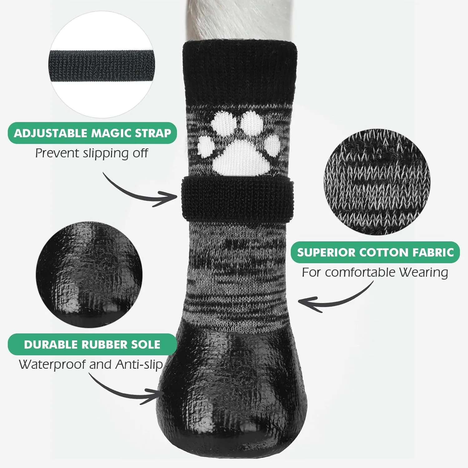 Mihachi Dog Socks Anti Slip with Straps Traction Control Waterproof Paw Protector, Dog Boots for Hardwood Floors Prevent Licking, Black L
