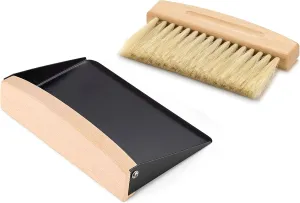 Mini Metal Dustpan and Brush Set for Sweeping Crumbs Fireplace, Natural Table Sweeper Combo (Black)