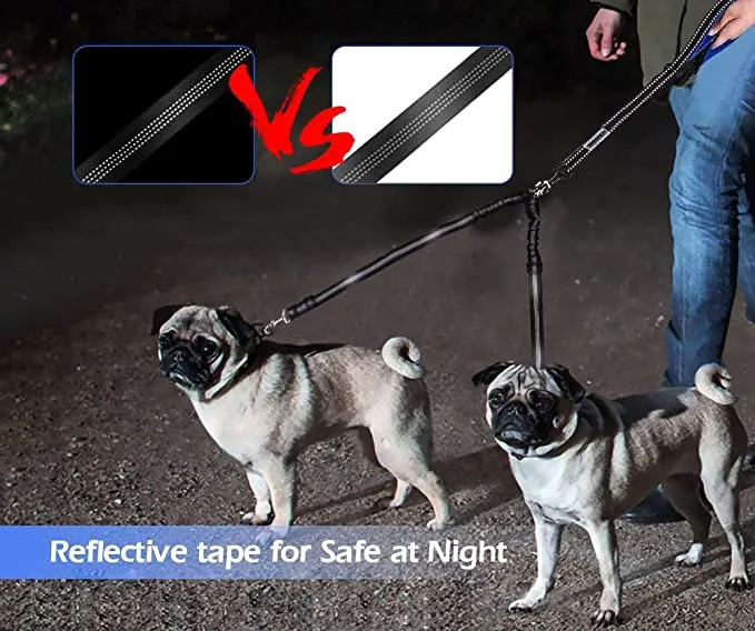 New Corooci 2 Dog Leash, No Tangle 360° Swivel Rotation Heavy Duty Dog Lead for 2 Dogs, Adjustable Bungee Reflective Dual Dog Leash