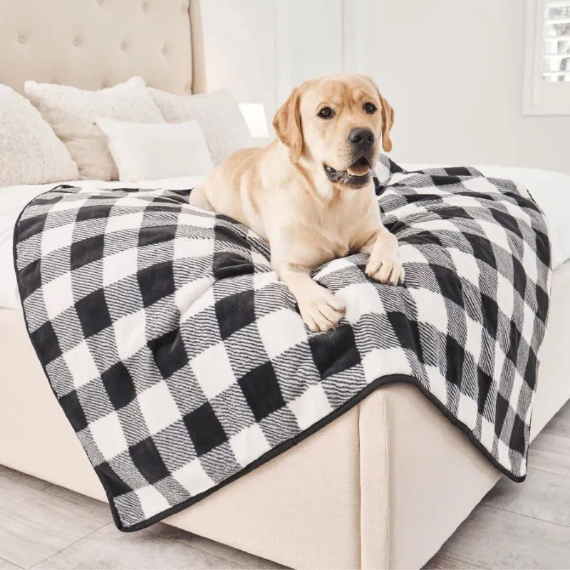 Paw Brands, PupProtector™ Waterproof Throw Blanket, Short Fur Black Plaid