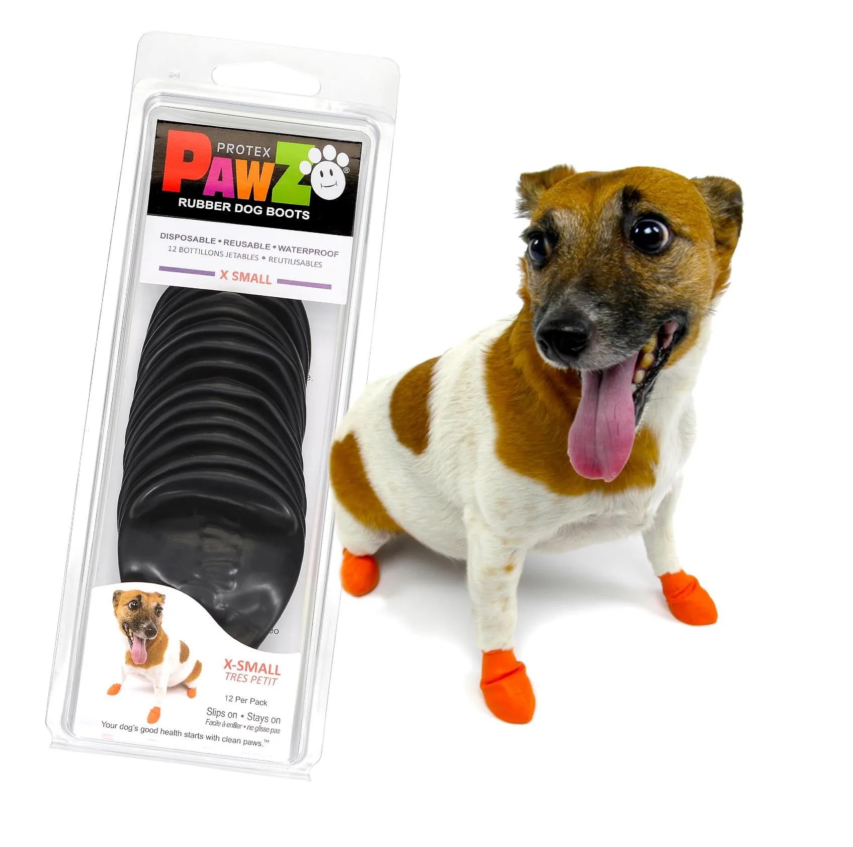 Pawz Waterproof Disposable and Reusable Rubberized Dog Boots - Black - Extra Small - 12 Pack