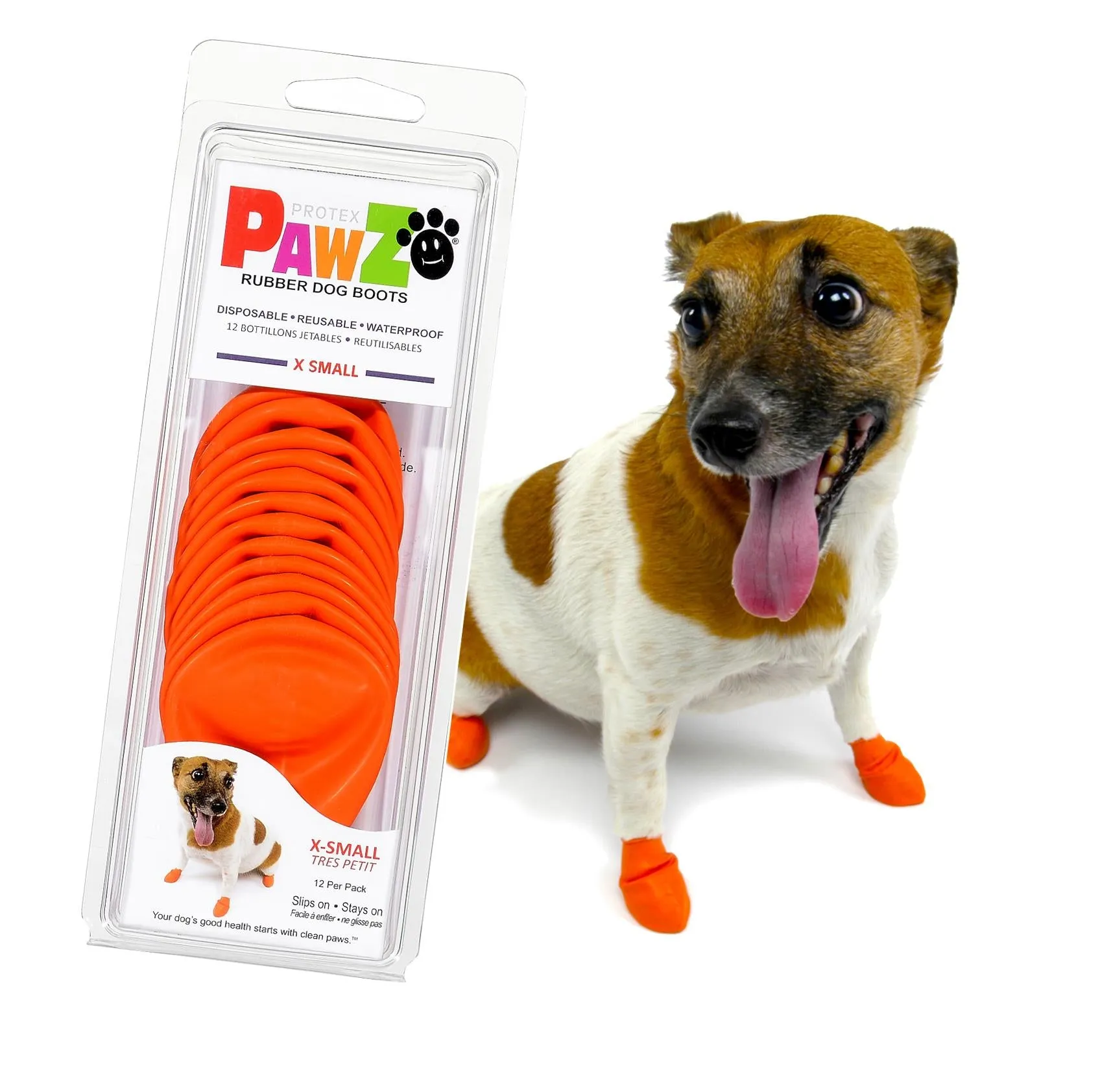 Pawz Waterproof Disposable and Reusable Rubberized Dog Boots - Orange - Extra Small - 12 Pack