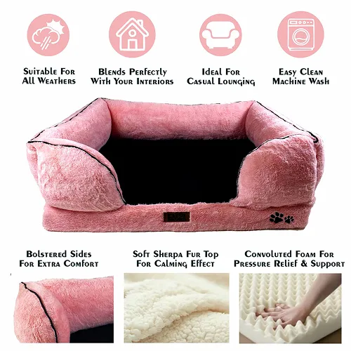 Petter World Ultra Luxury Micro Fur Orthopedic Sofa Bed for Dogs (Millennial Pink)