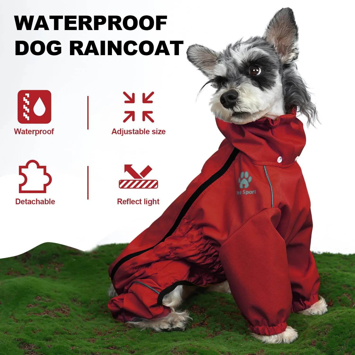 PINA Dog Raincoat, Waterproof Dog Rain Jacket with Hood, Lightweight Dog Rain Coat with Leash Hole, Dog Poncho with Reflective Strap and Pocket for Wet Weather, Full Wrap Design for Full Protection