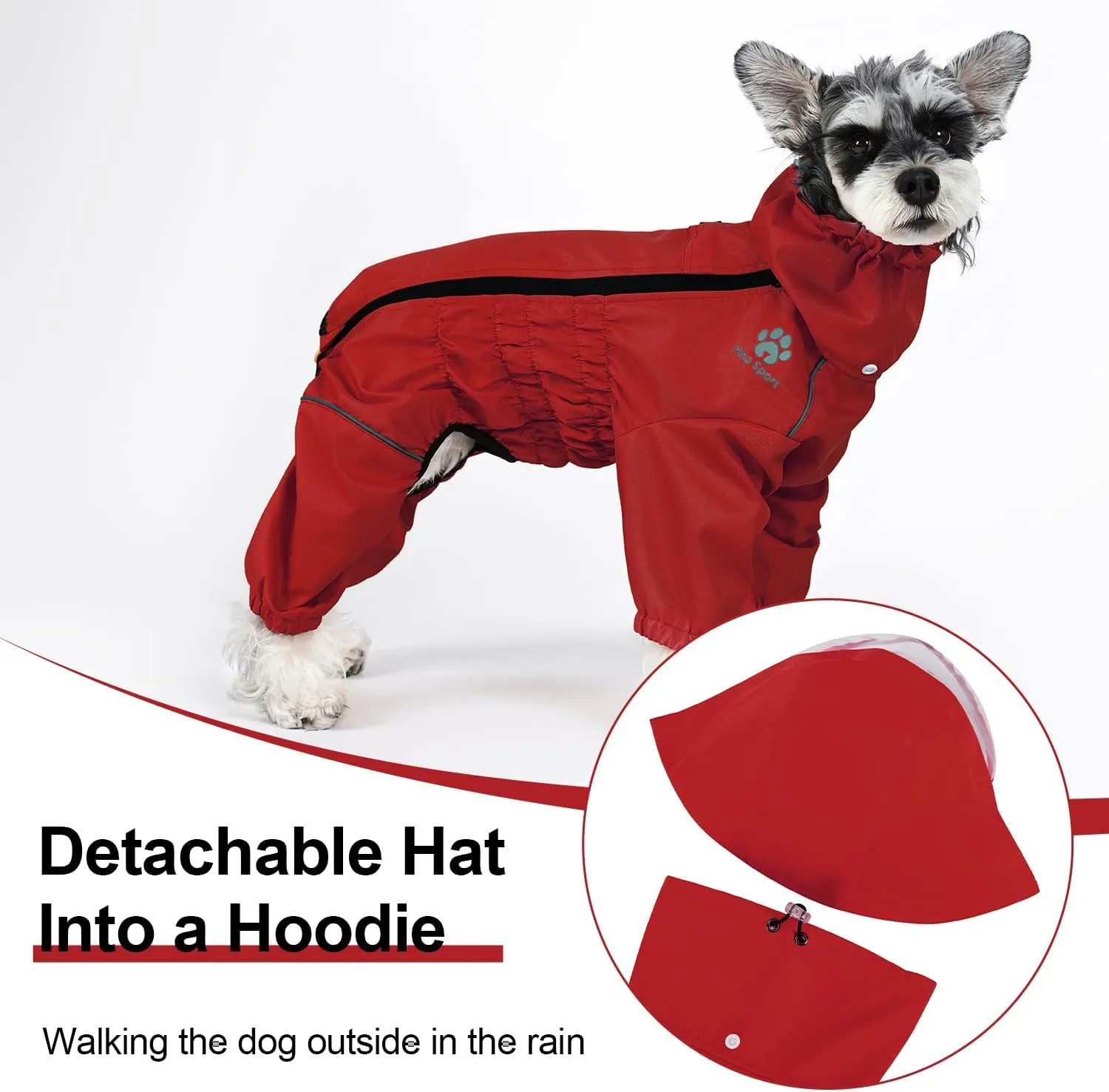 PINA Dog Raincoat, Waterproof Dog Rain Jacket with Hood, Lightweight Dog Rain Coat with Leash Hole, Dog Poncho with Reflective Strap and Pocket for Wet Weather, Full Wrap Design for Full Protection