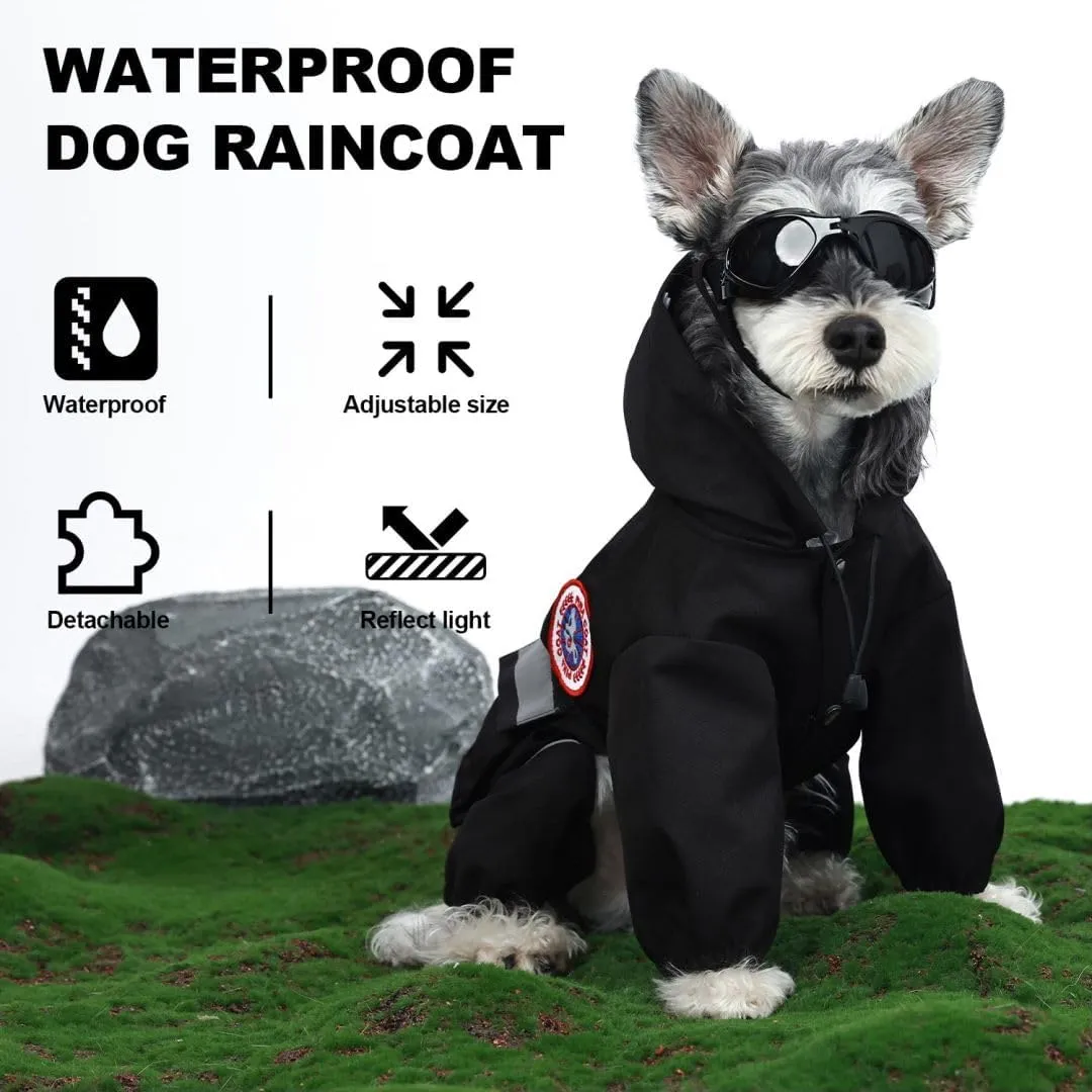 PINA Waterproof Dog Rain Jacket - Lightweight Jacket with Hood, Leash Hole & Reflective Strap - Full Wrap Design for Wet Weather