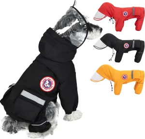 PINA Waterproof Dog Rain Jacket - Lightweight Jacket with Hood, Leash Hole & Reflective Strap - Full Wrap Design for Wet Weather