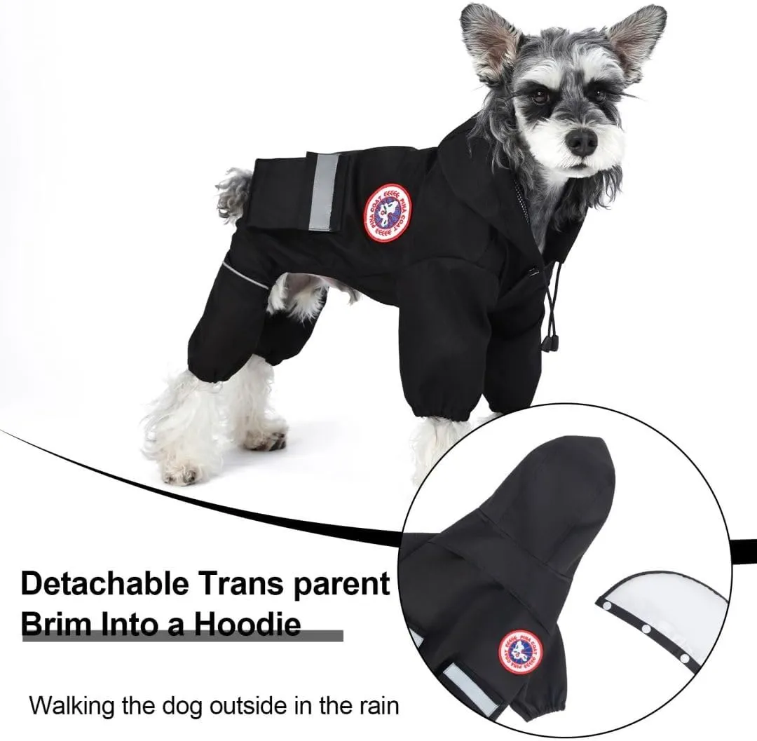 PINA Waterproof Dog Rain Jacket - Lightweight Jacket with Hood, Leash Hole & Reflective Strap - Full Wrap Design for Wet Weather