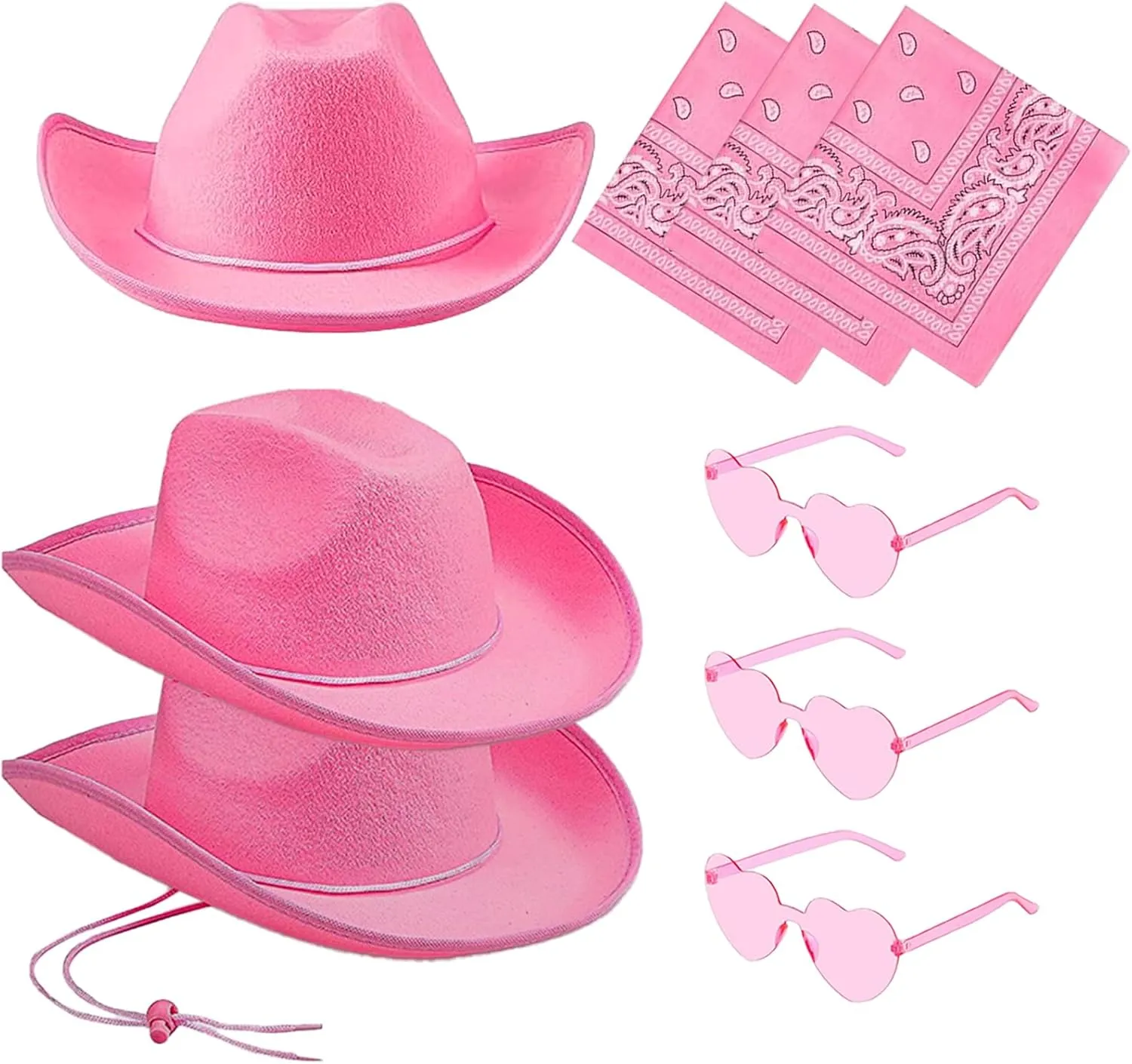 Pink Cowgirl Hat - 3 Set Cowboy Hat for Women, Cowgirl Hats for Cosplay Women's Party Dress Up, Adult Size