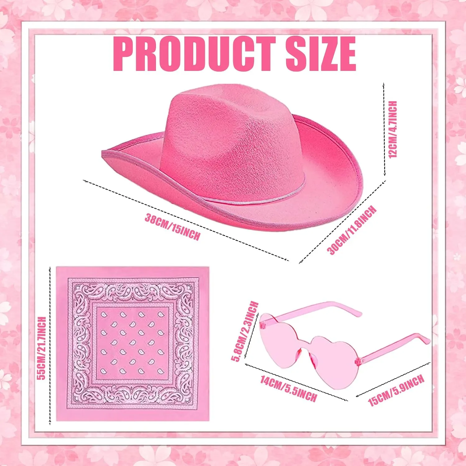 Pink Cowgirl Hat - 3 Set Cowboy Hat for Women, Cowgirl Hats for Cosplay Women's Party Dress Up, Adult Size