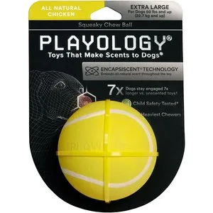 Playology Chicken Scented Squeaky Chew Ball Floating Rubber Dog Toy with Encapsiscent Tech - X-Large