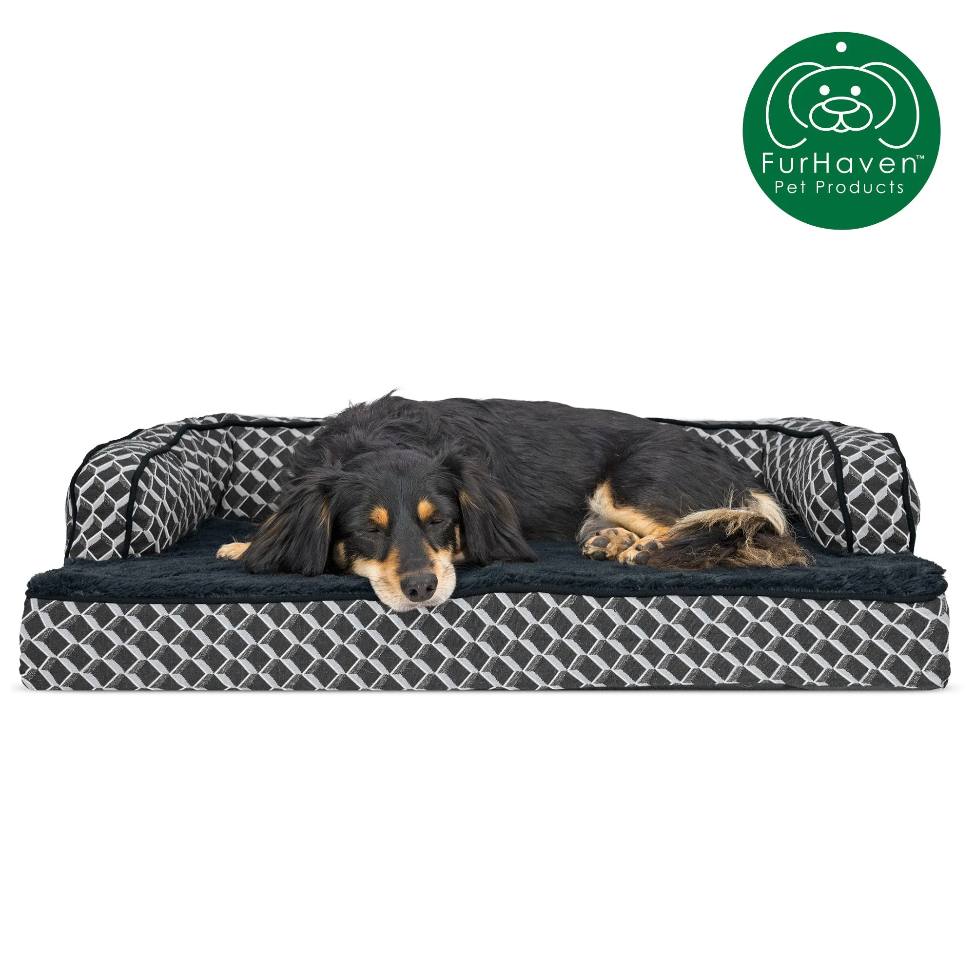 Plush & Patterned Comfy Couch Sofa-Style Pet Bed
