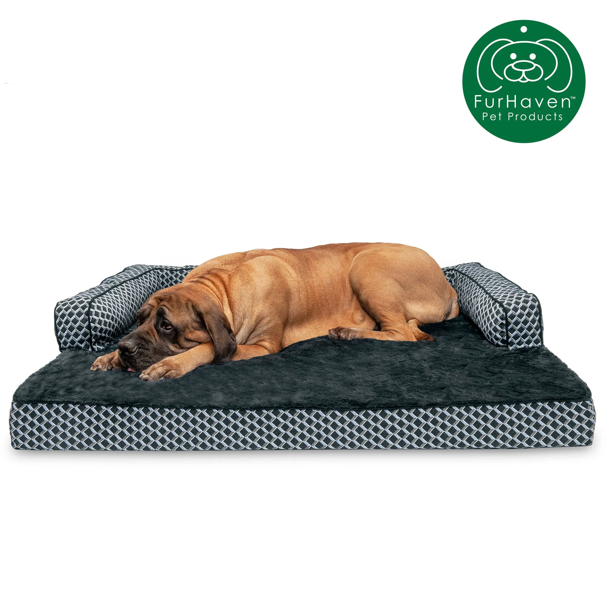 Plush & Patterned Comfy Couch Sofa-Style Pet Bed