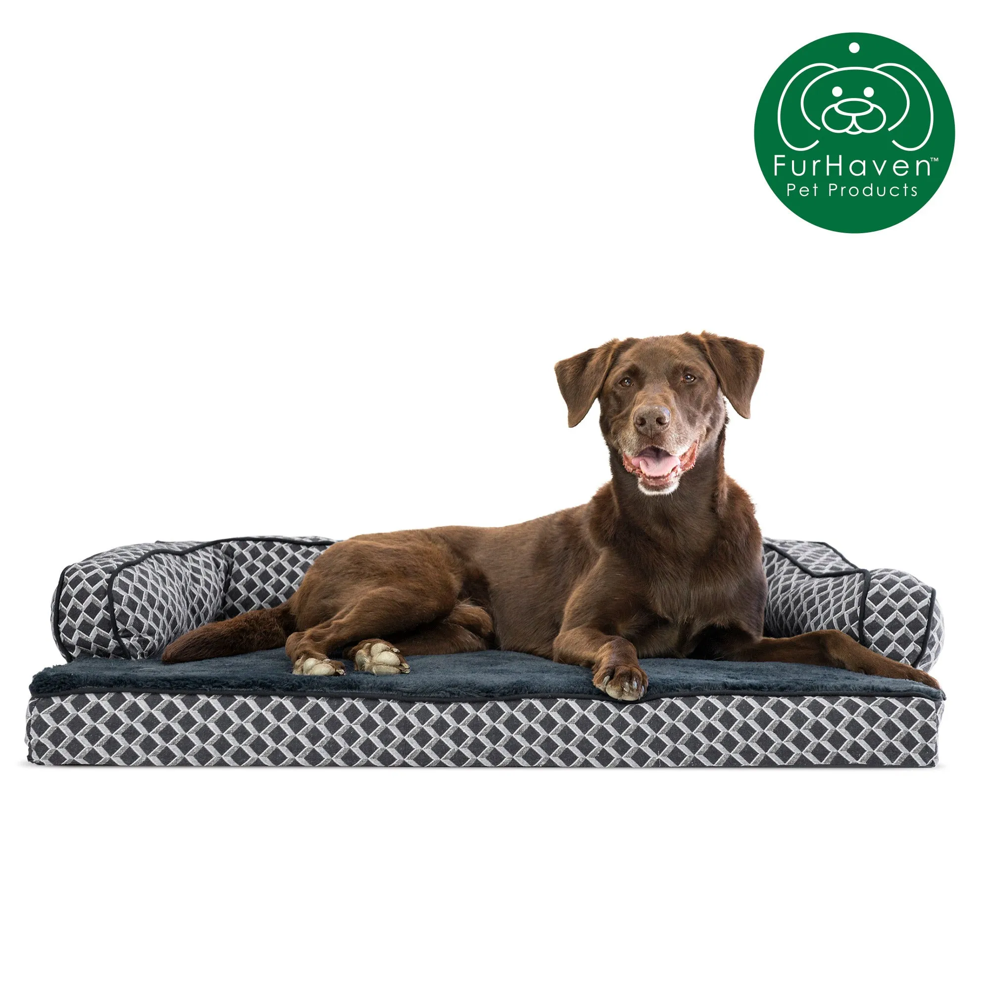 Plush & Patterned Comfy Couch Sofa-Style Pet Bed